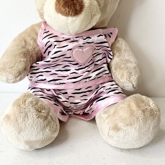 Build A Bear Velvet Hugs Plush Beige Tan Brown Stuffed Animal Retired Pink Heart - Picture 3 of 8